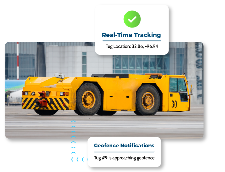 Real-time tracking of an aircraft tug on a government site