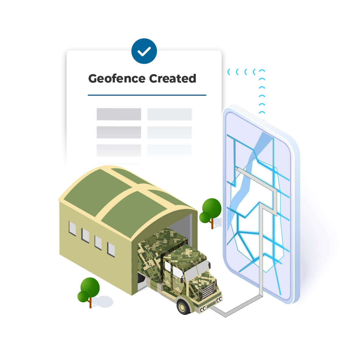 geofence created for army vehicle on an army base with asset management tracking